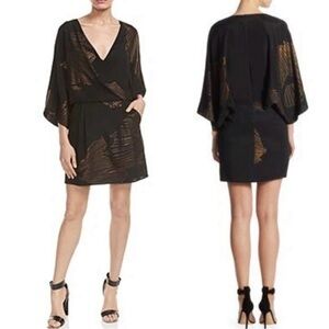 NWT Halston Heritage Black & Gold Kimono Dress, size 10